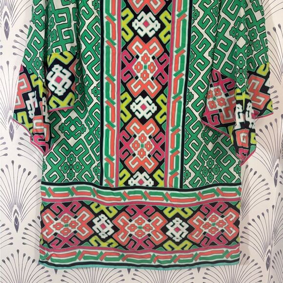 Crown & Ivy Green Pink Geometric Dress boho sleeve Womens size 10 PTP-20 L-38 - Picture 5 of 7